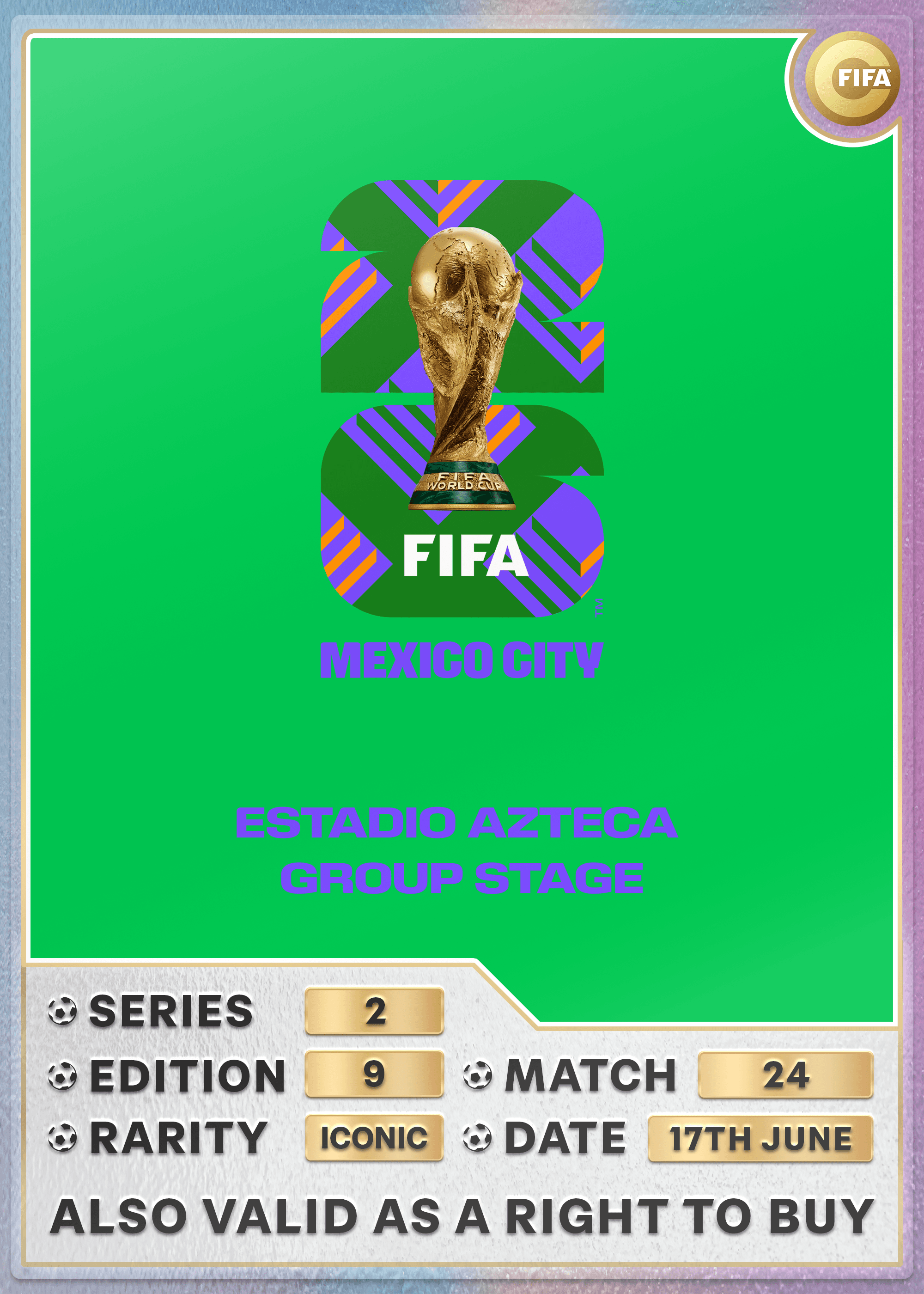 Collectible also valid as RTB for 2 tickets to M24 Mexico City