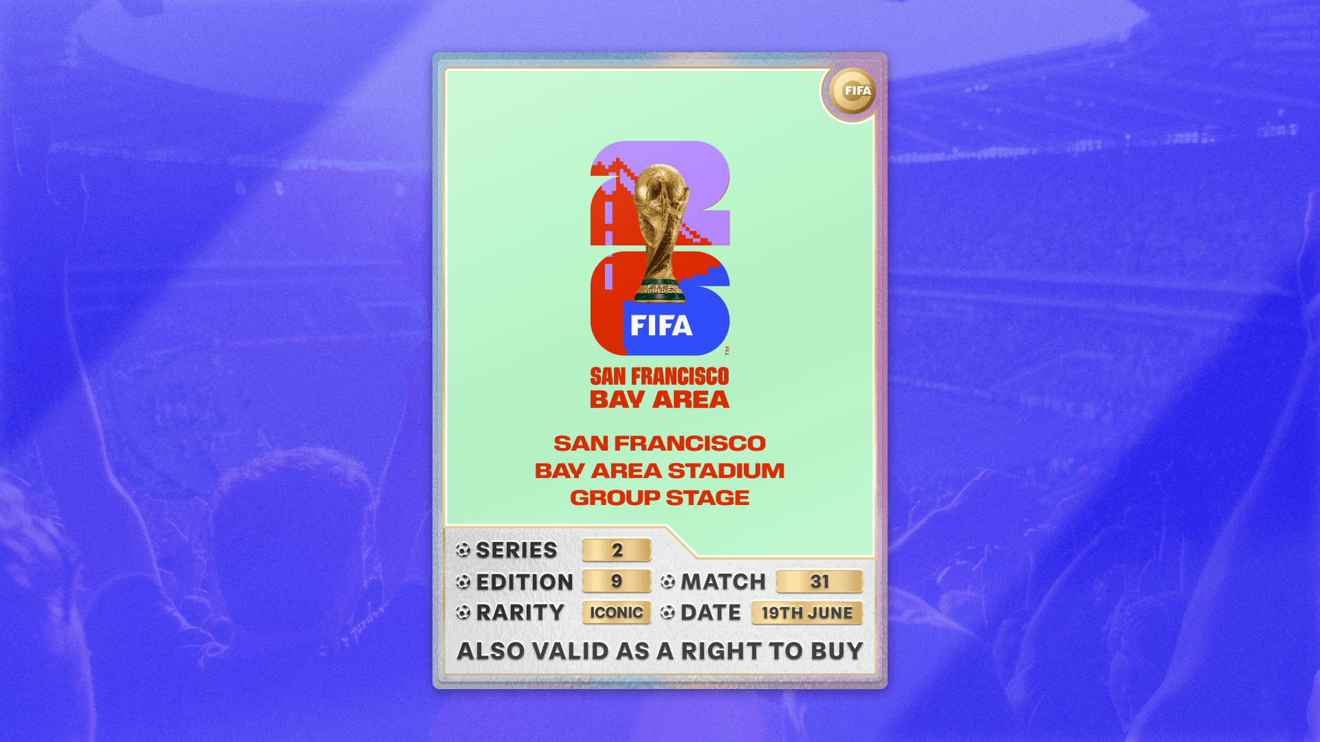 Collectible also valid as RTB for 2 tickets to M31 San Francisco