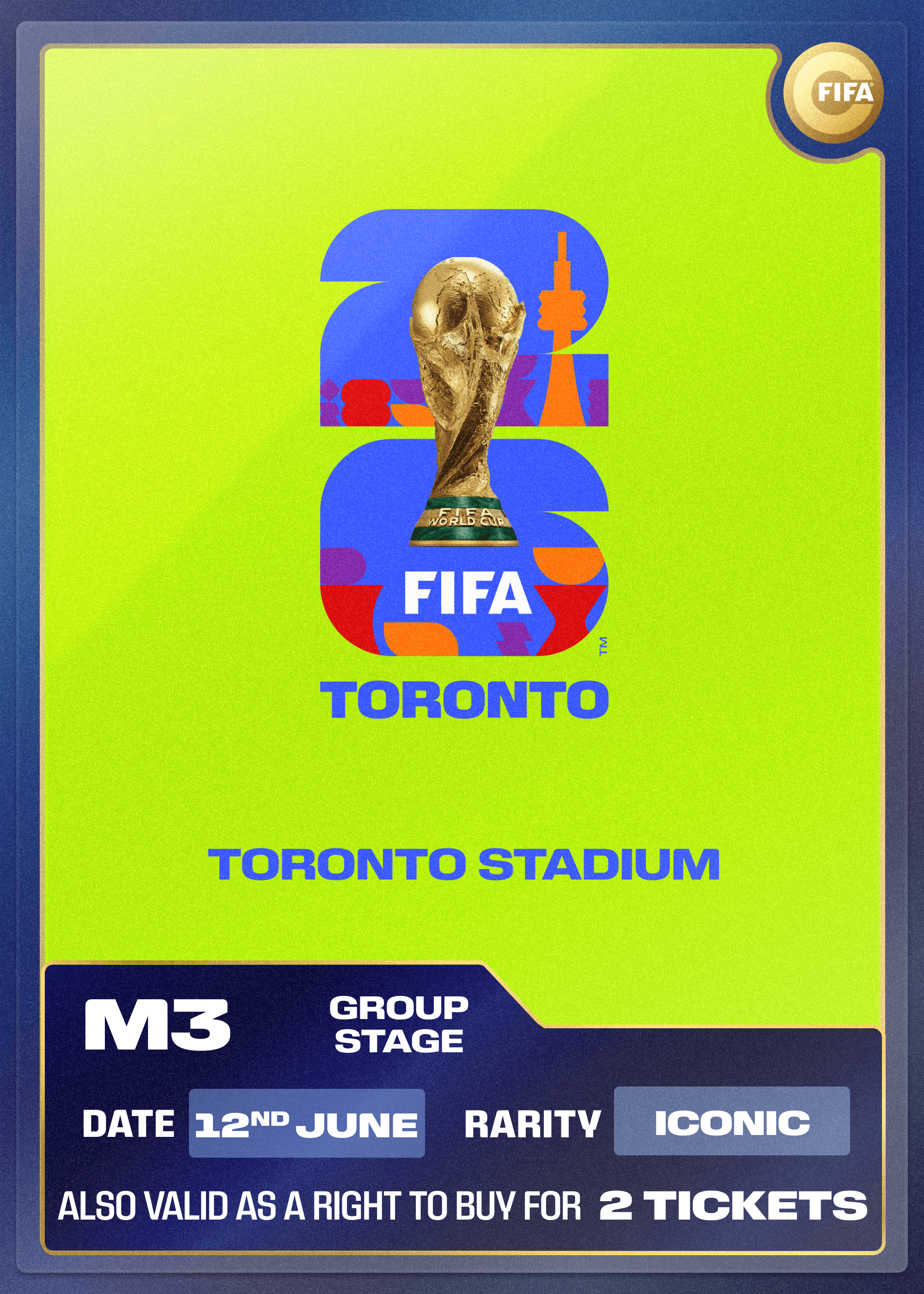 Collectible also valid as RTB for 2 tickets to M3 Toronto