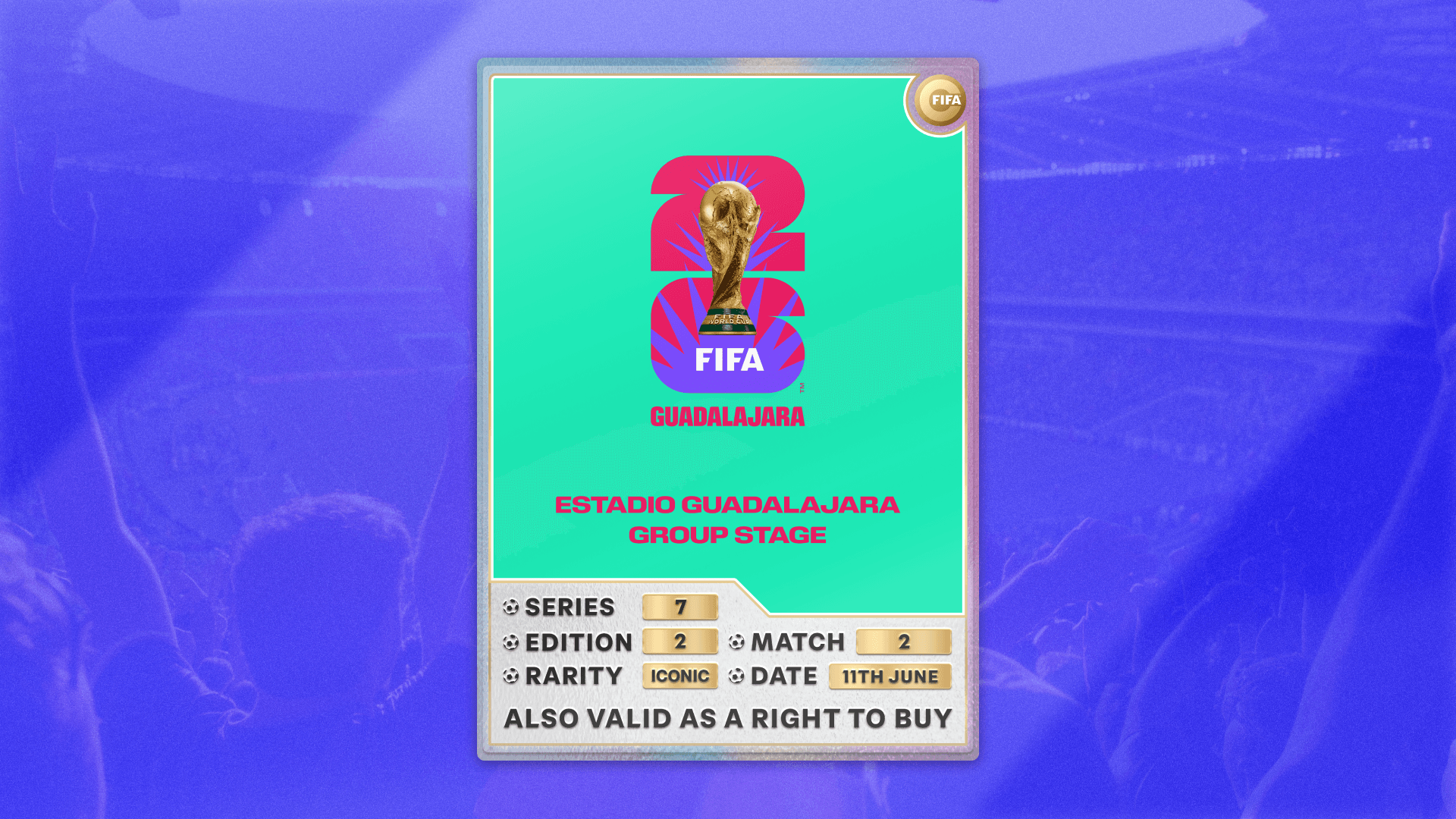 Collectible also valid as RTB for 2 tickets to M2 Guadalajara