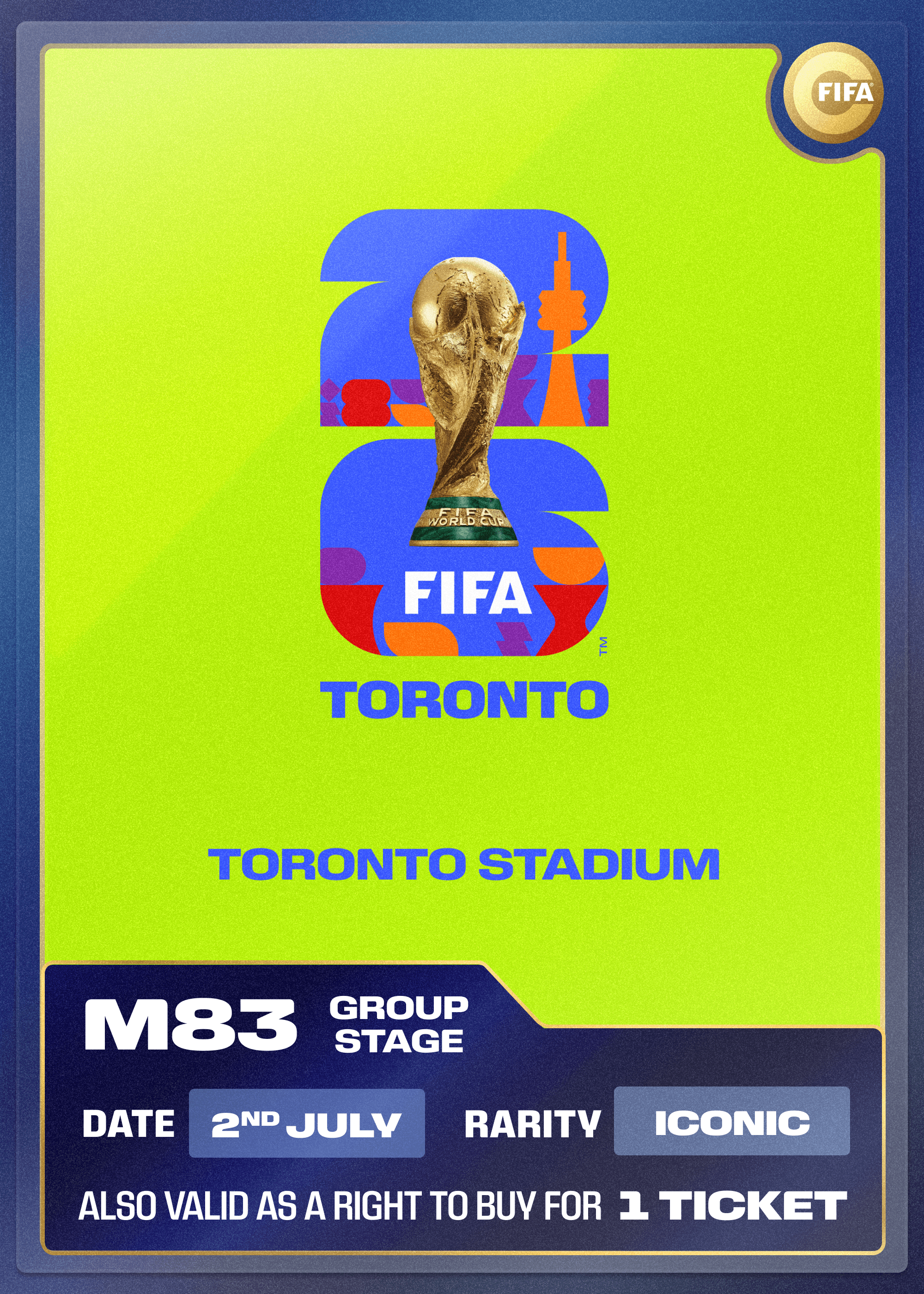 Collectible also valid as RTB for 1 ticket to M83 Toronto