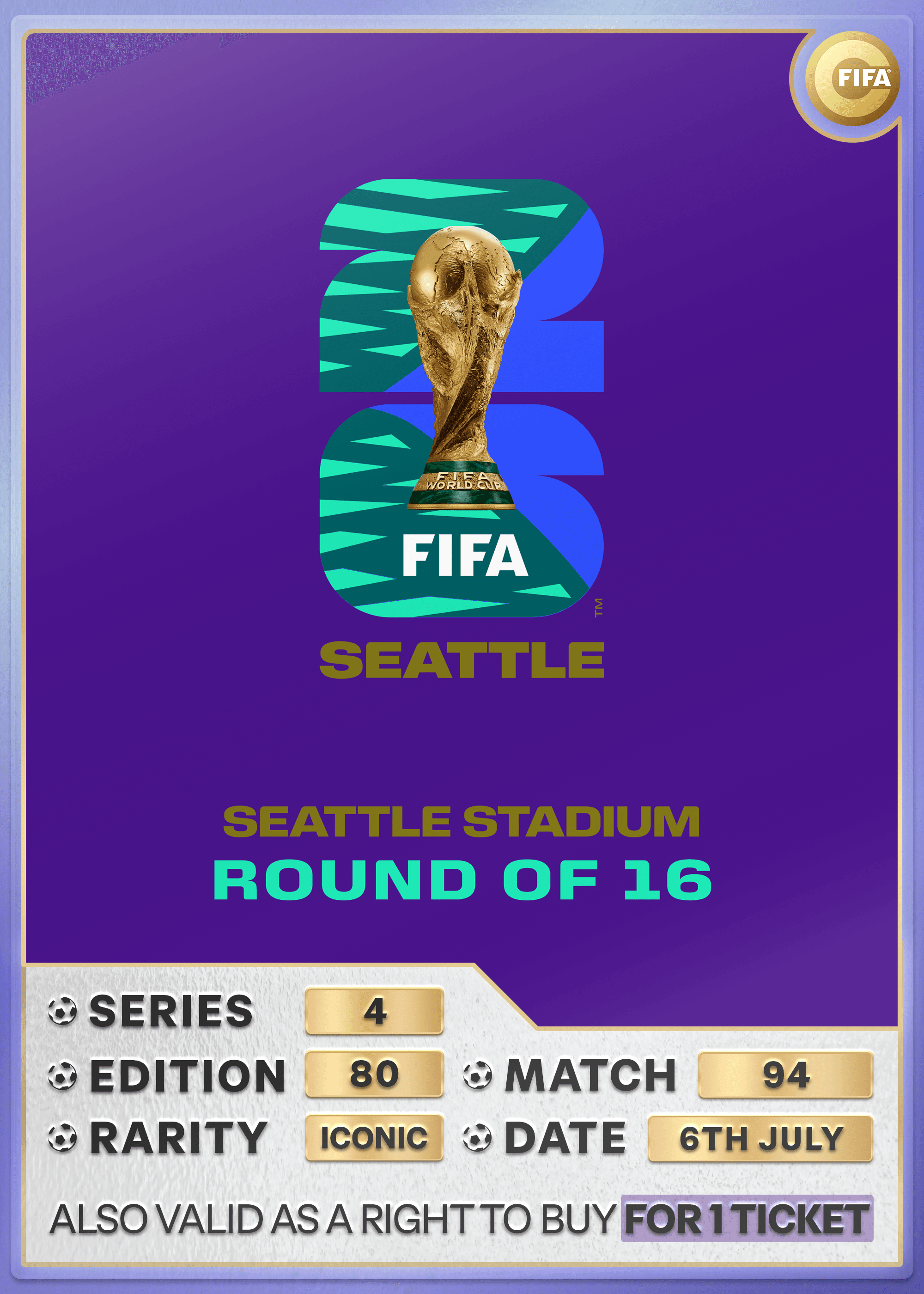 Collectible also valid as RTB for one ticket to M94 Seattle