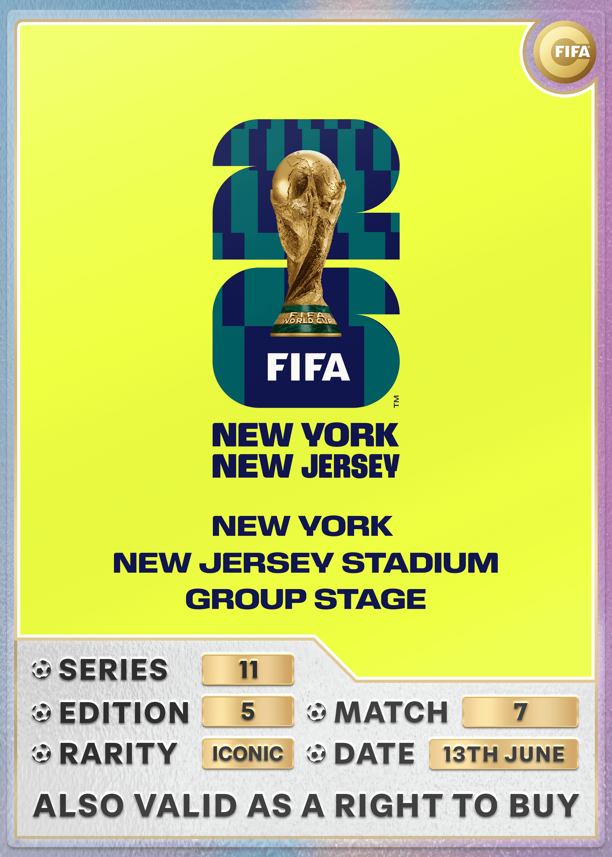 Collectible also valid as RTB for 2 tickets to M7 New York