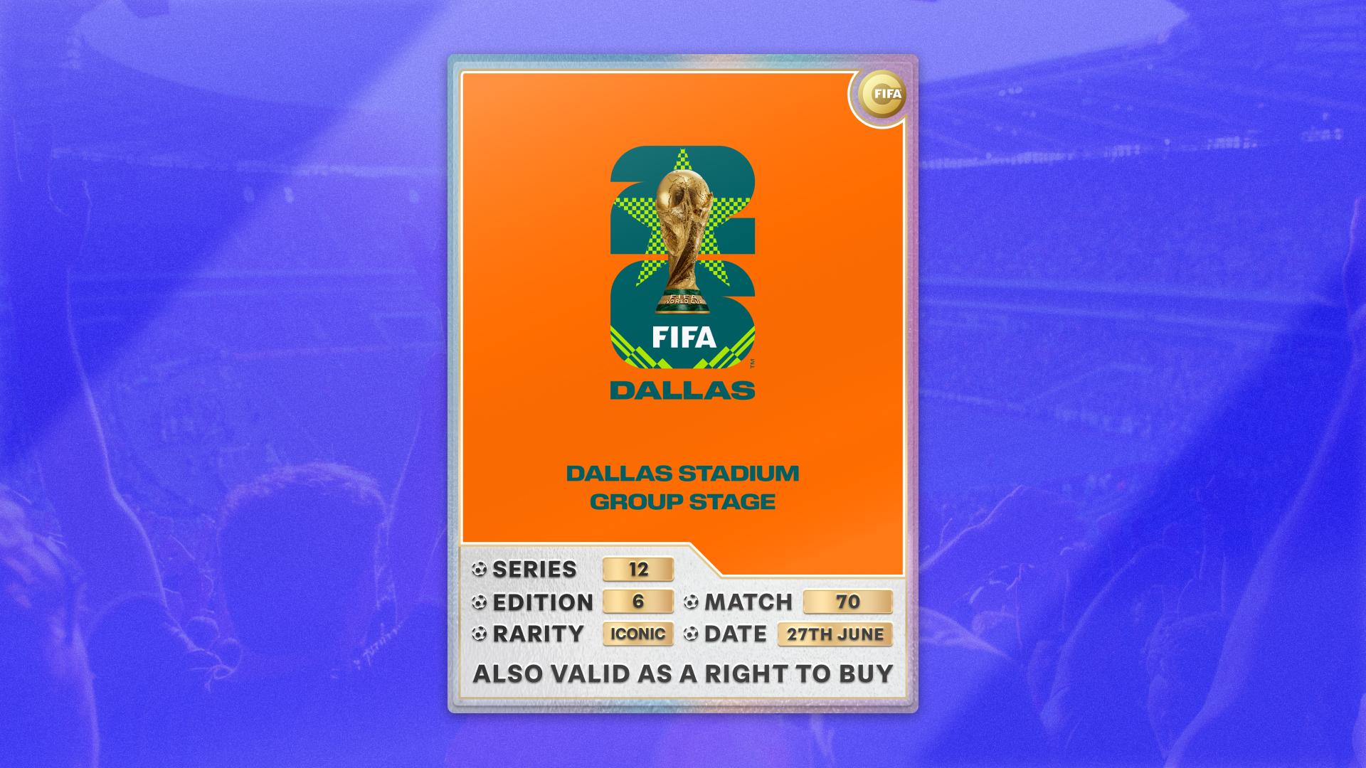Collectible also valid as RTB for 2 tickets to M70 Dallas