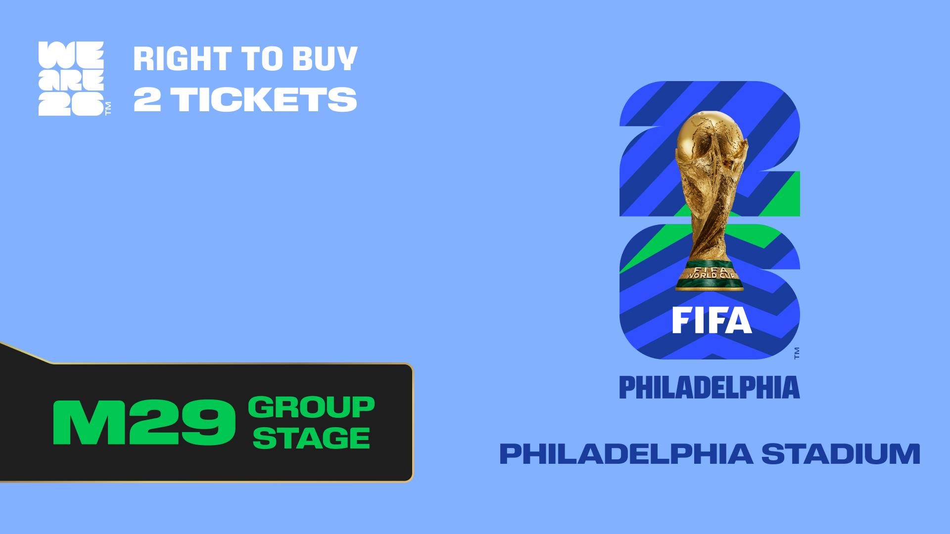 Collectible also valid as RTB for 2 tickets to M29 Philadelphia