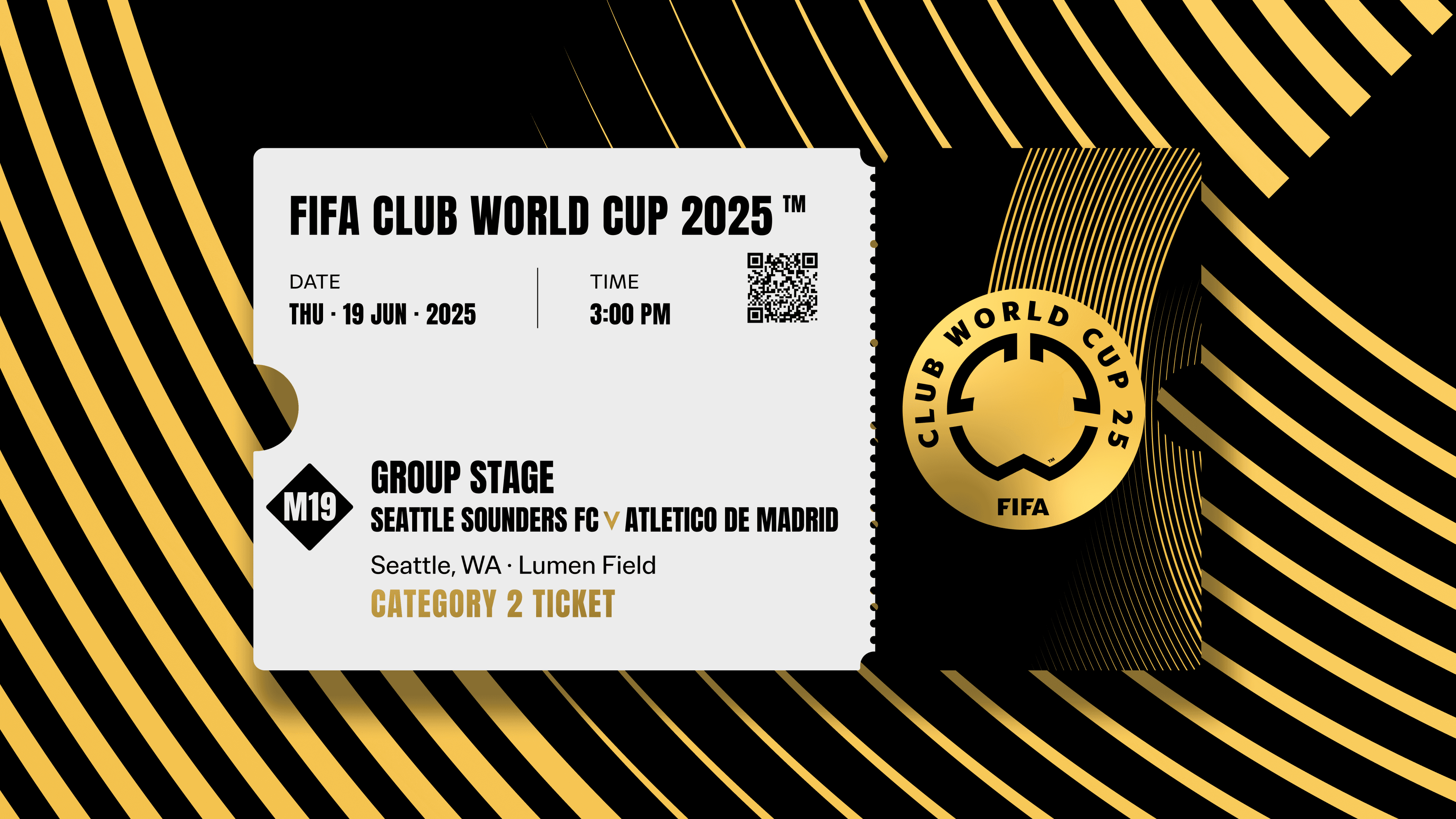 Collectible valid as two tickets to FIFA Club World Cup 2025™ M19 Seattle Sounders vs Atletico de Madrid