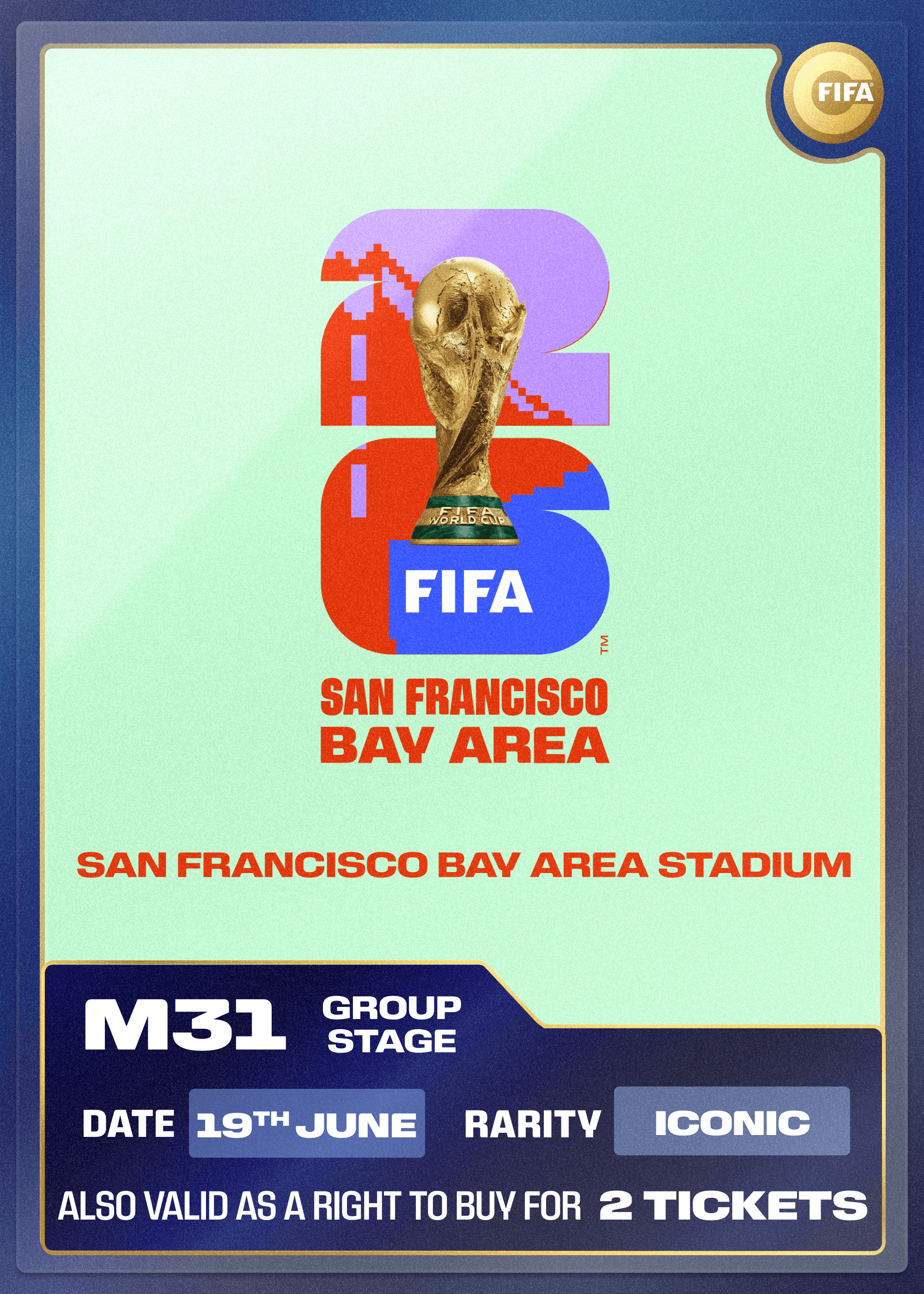 Collectible also valid as RTB for 2 tickets to M31 San Francisco