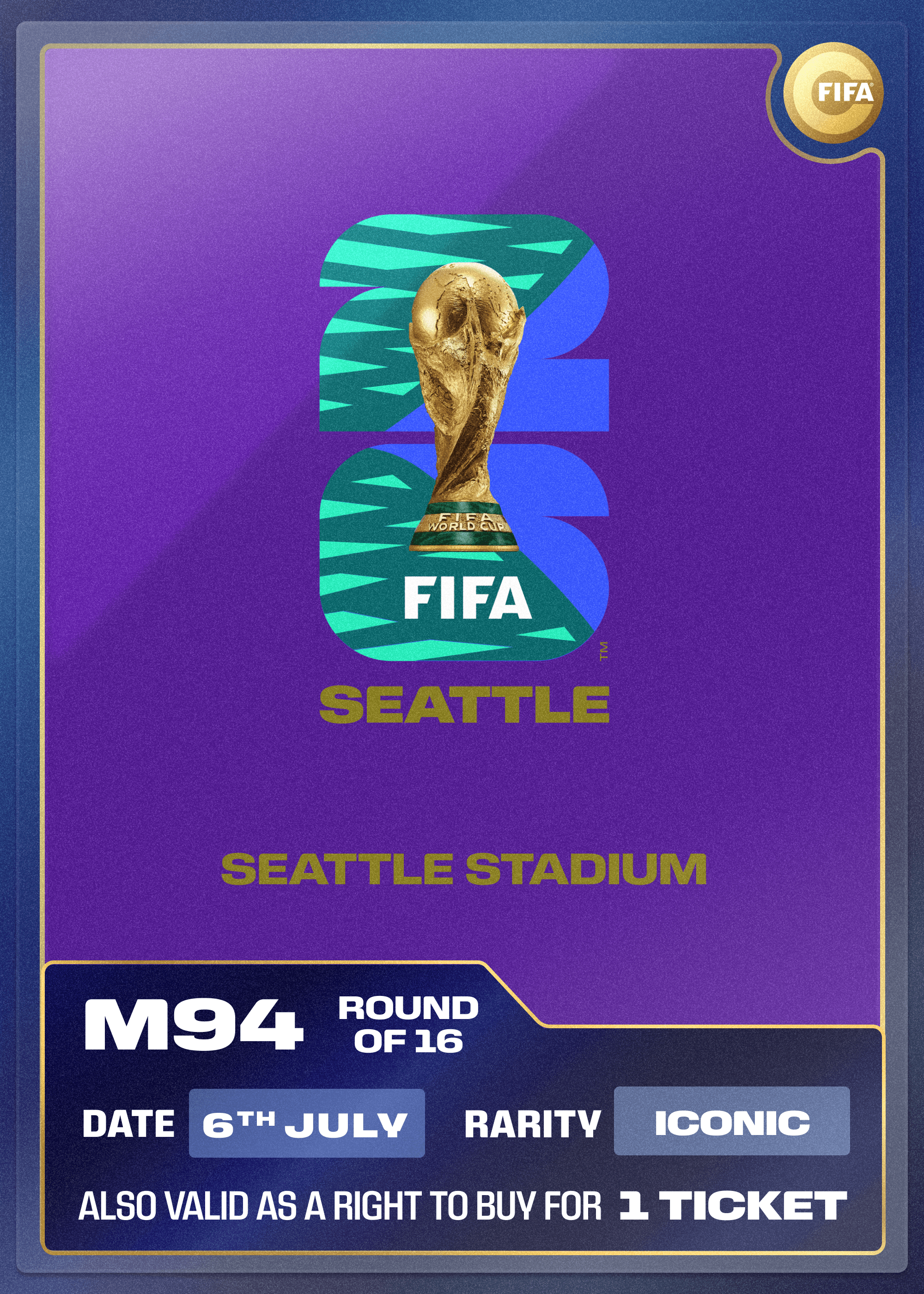 Collectible also valid as RTB for 1 ticket to M94 Seattle