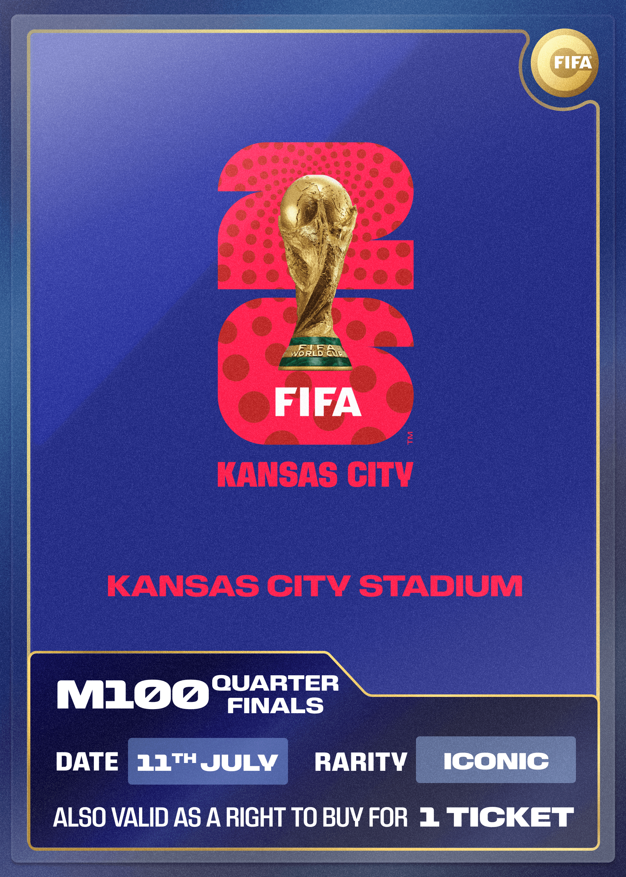 Objet de collection également valable comme RTB pour 1 billet pour M100 Kansas City