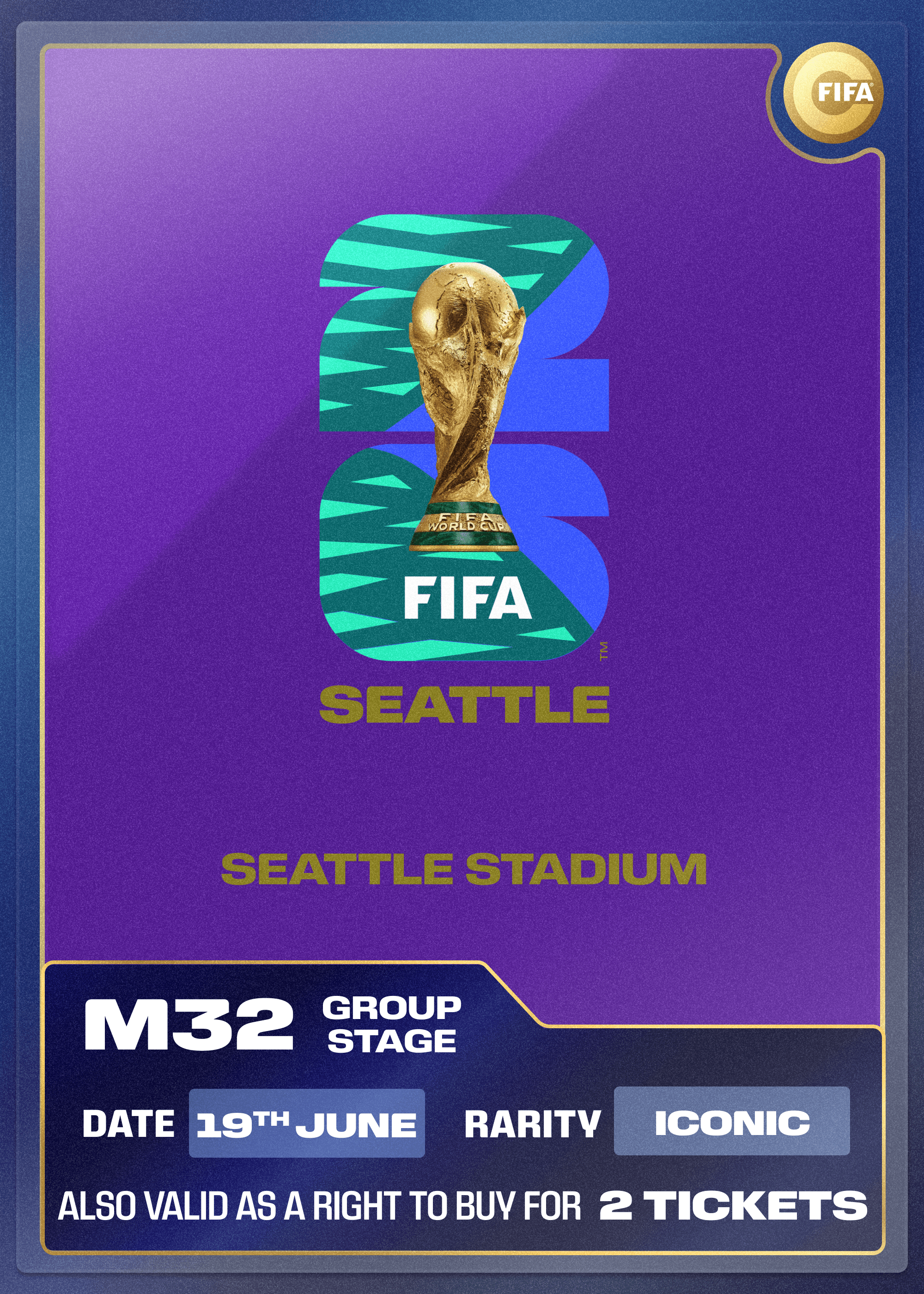 Collectible also valid as RTB for 2 tickets to M32 Seattle
